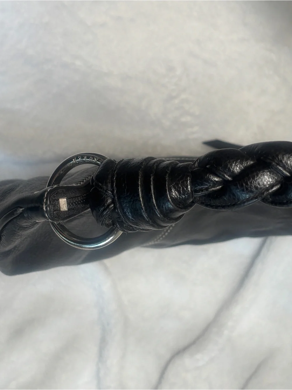 Vintage Lauren Ralph Lauren Black Pebbled Leather Braided-Handle Shoulder Bag - Picture 6 of 8